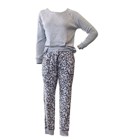 Live Love Lounge by Karen Neuberger 2-Piece Set Solid/Leopard Sz S Gray #49P - Picture 2 of 10